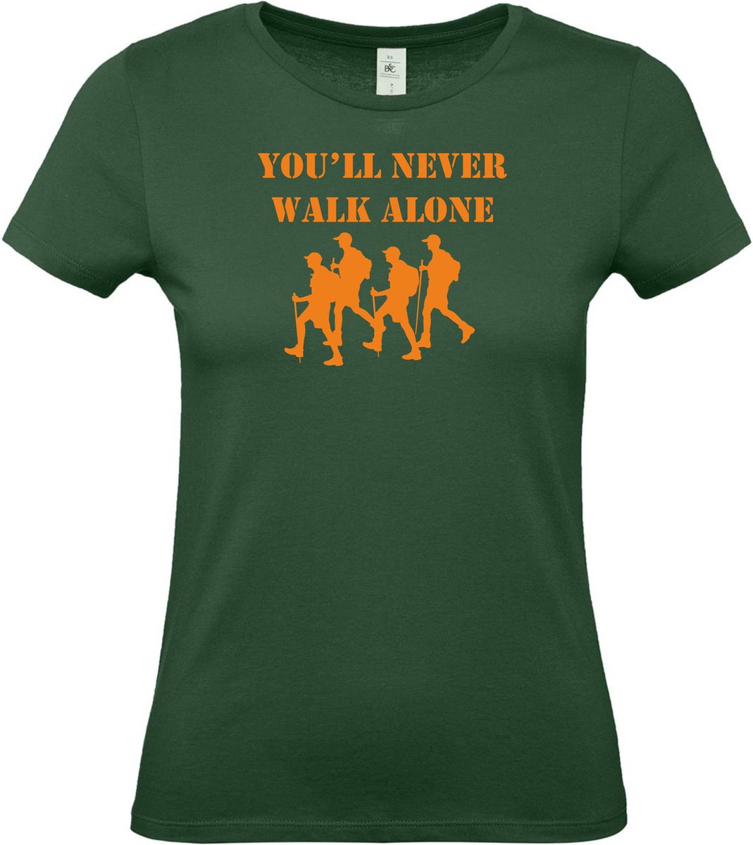 Dames t-shirt Youll never walk alone |Wandelvierdaagse | vierdaagse Nijmegen | Roze woensdag | Groen | maat M